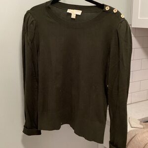 Michael Kors Olive Green Crewneck Sweater with Shoulder Buttons
